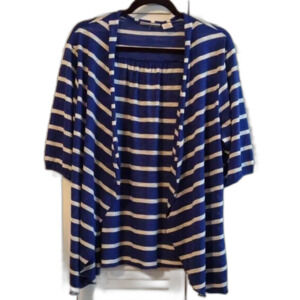 Allison Brittney Navy Blue White Striped Lightweight Open Front Cardigan Size XL